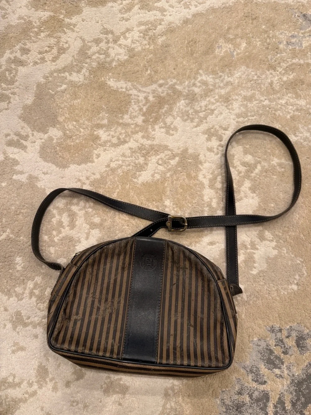 Vintage Fendi Brown and Black Striped Messenger Crossbody - Picture 3 of 14